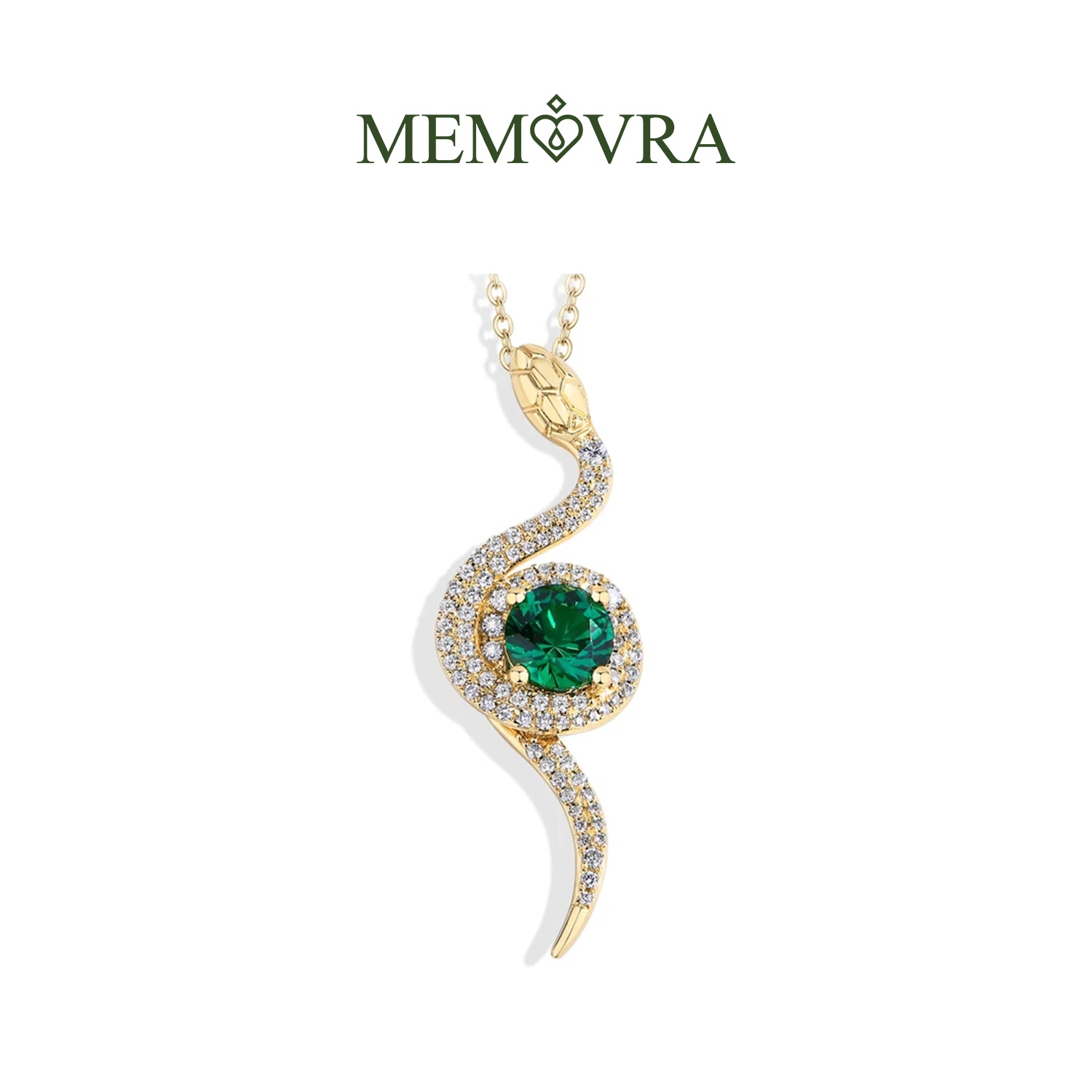 Snake Moissanite & Green Gemstone Pendant Necklace